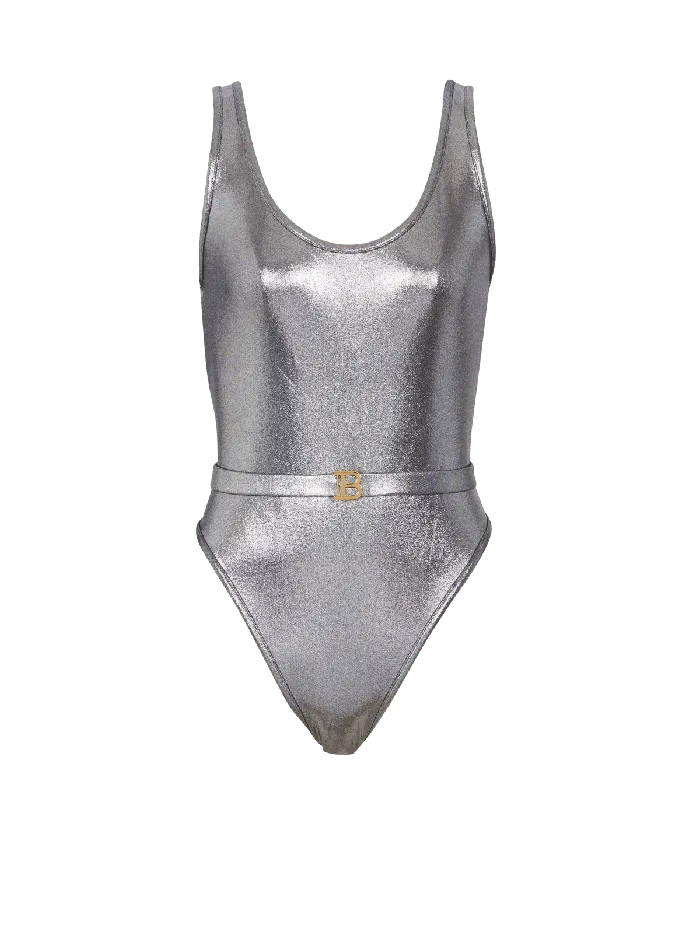 Balmain Swimwear Women B Metallic Swimsuit Silver