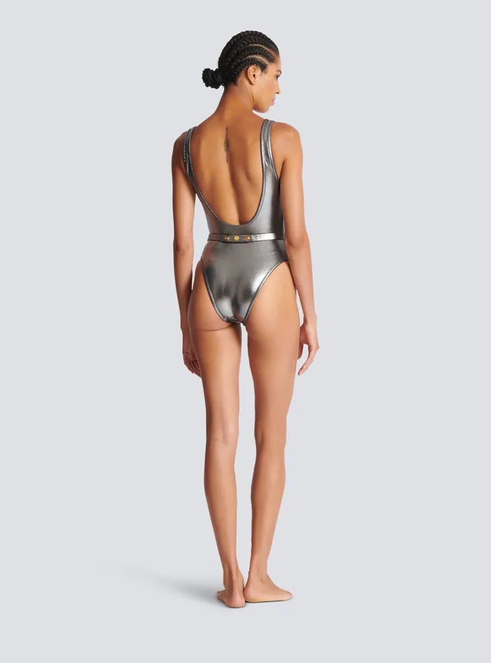 Balmain Swimwear Women B Metallic Swimsuit Silver