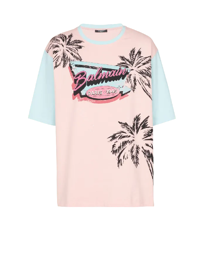 Balmain TShirts Men Loose Miami Printed Tshirt Multicolor