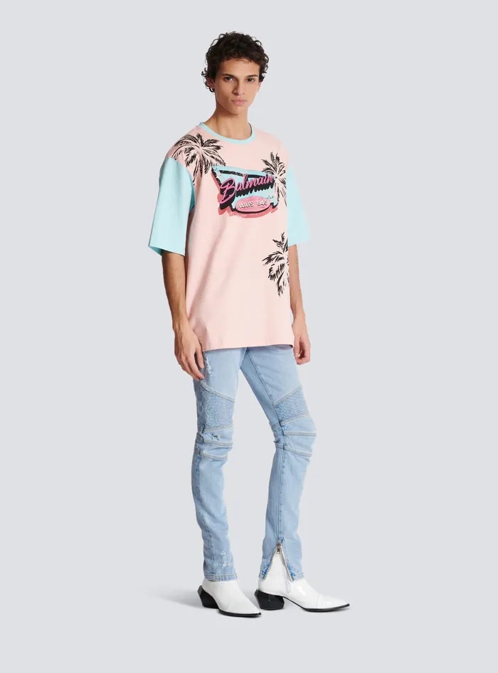 Balmain TShirts Men Loose Miami Printed Tshirt Multicolor