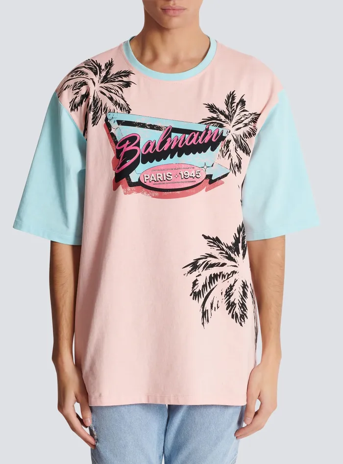 Balmain TShirts Men Loose Miami Printed Tshirt Multicolor