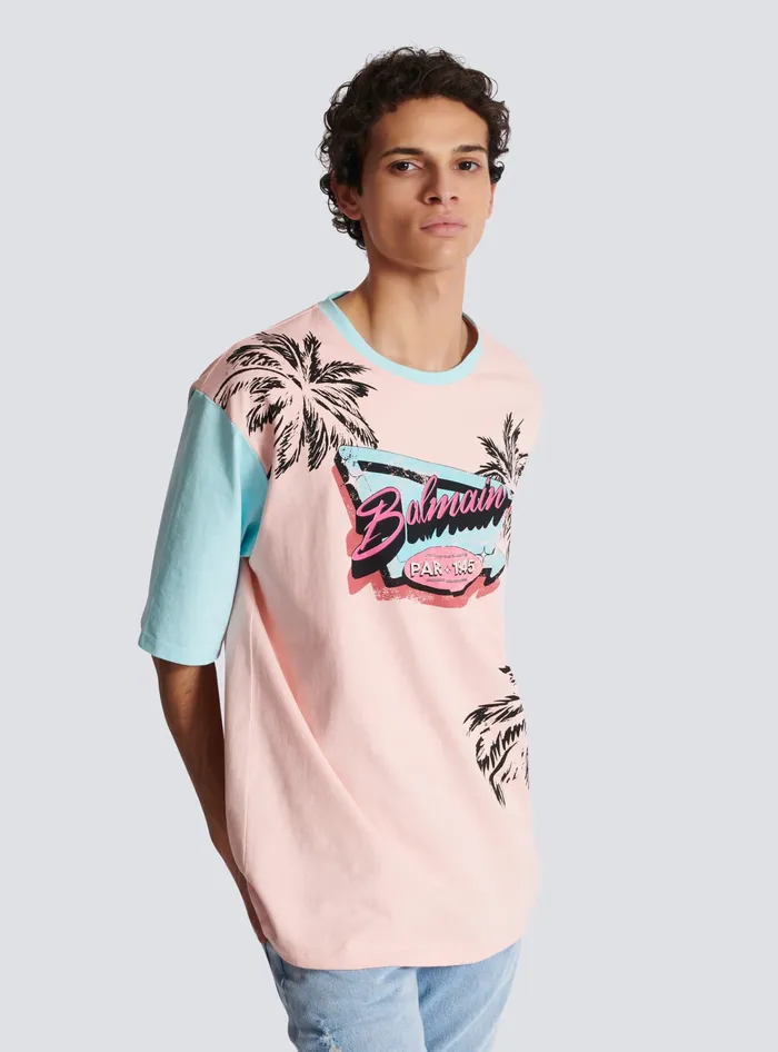 Balmain TShirts Men Loose Miami Printed Tshirt Multicolor