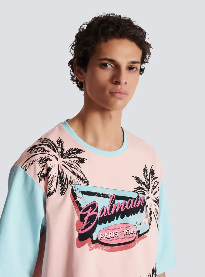 Balmain TShirts Men Loose Miami Printed Tshirt Multicolor