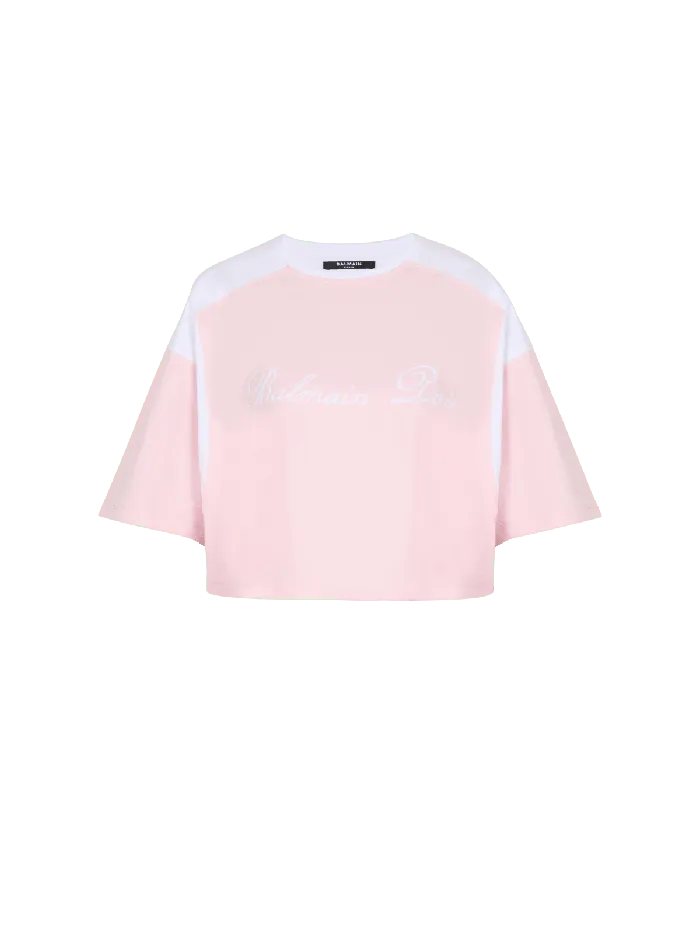 Balmain TShirts Women Twotone Tshirt With Signature Embroidery Pink