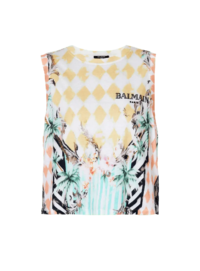 Balmain TShirts Women Vintage Tank Top With Baroque Print Multicolor