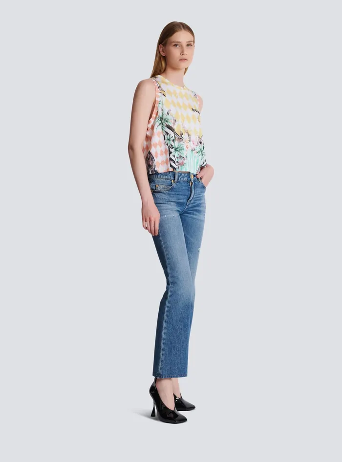 Balmain TShirts Women Vintage Tank Top With Baroque Print Multicolor