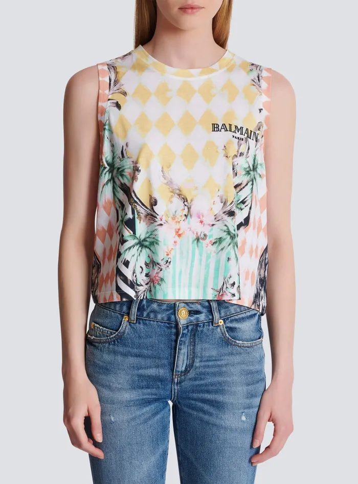 Balmain TShirts Women Vintage Tank Top With Baroque Print Multicolor