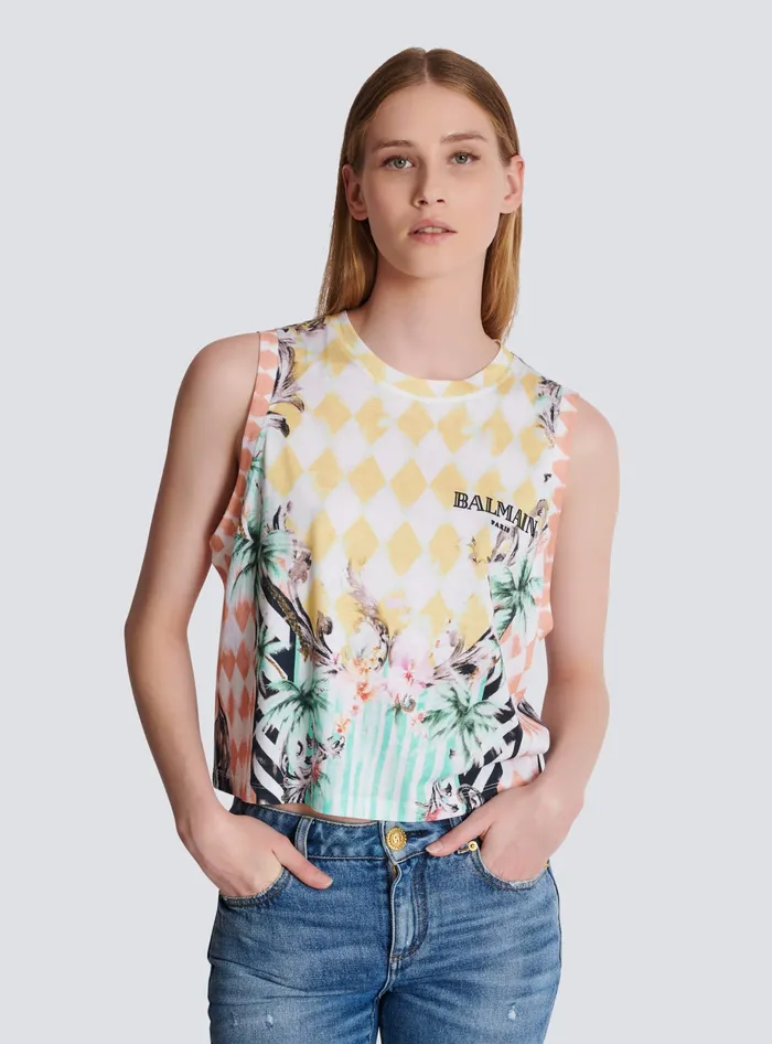 Balmain TShirts Women Vintage Tank Top With Baroque Print Multicolor