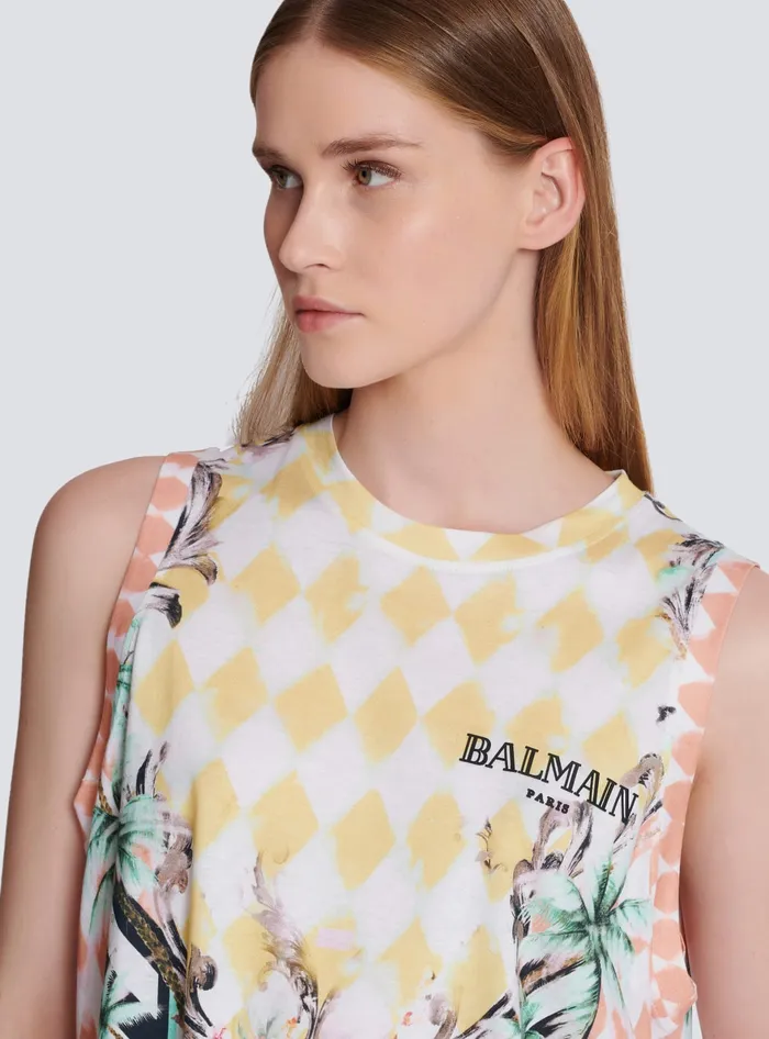 Balmain TShirts Women Vintage Tank Top With Baroque Print Multicolor
