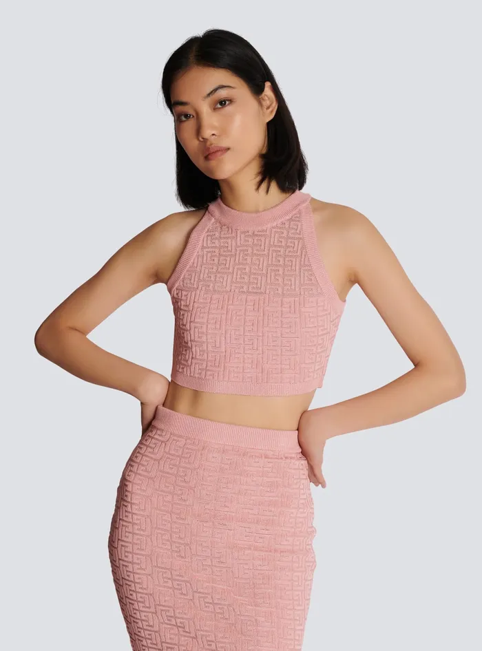 Balmain Tops And Shirts Women PB Labyrinth Knit Top Pink