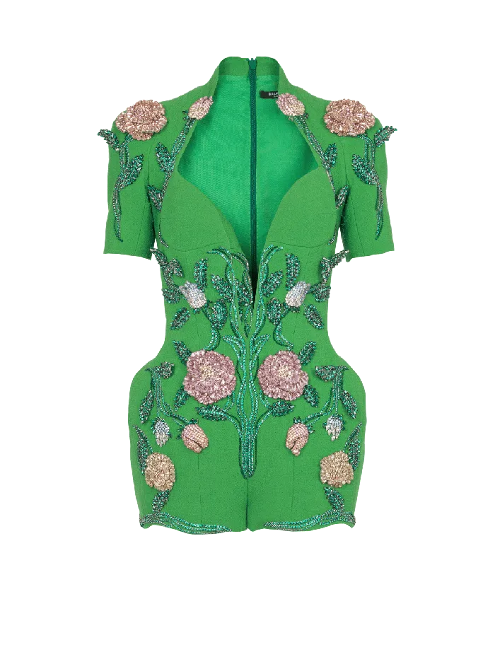 Balmain Trousers And Shorts Women Flowerembroidered Playsuit Green