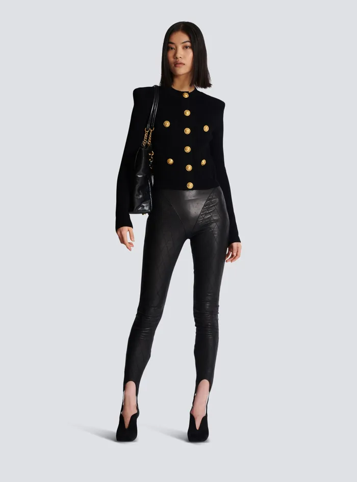 Balmain Trousers And Shorts Women Topstitched Leather Leggings Black