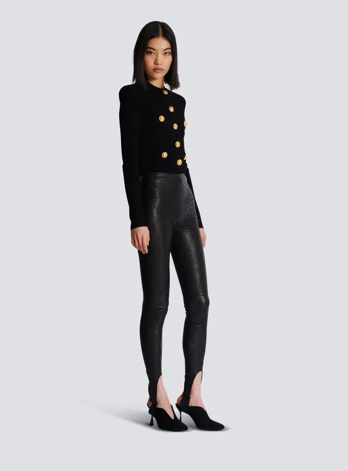 Balmain Trousers And Shorts Women Topstitched Leather Leggings Black