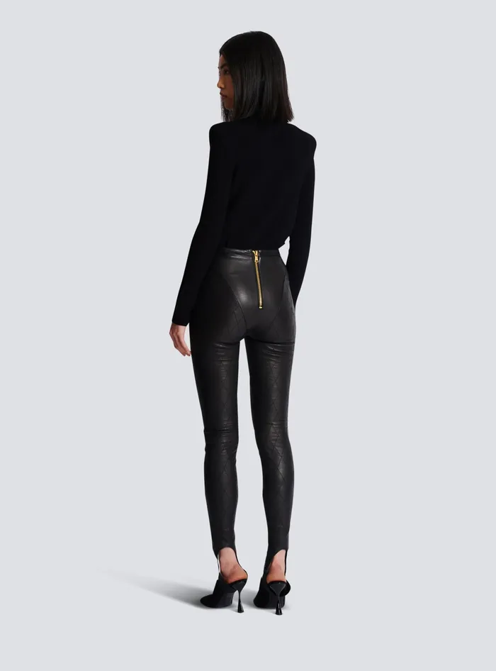Balmain Trousers And Shorts Women Topstitched Leather Leggings Black