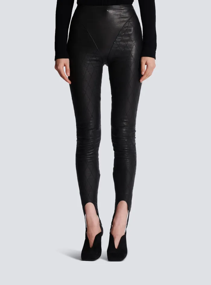 Balmain Trousers And Shorts Women Topstitched Leather Leggings Black