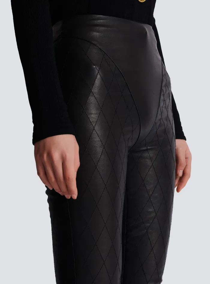 Balmain Trousers And Shorts Women Topstitched Leather Leggings Black