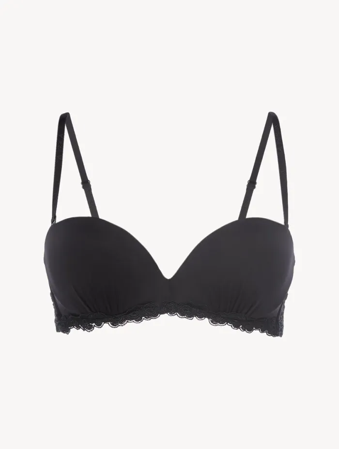 Bandeau Bra In Black Lycra With Embroidered Tulle Lingerie La Perla Bandeau