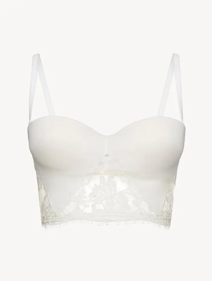 Bandeau Bra In Off White With Cotton Leavers Lace Lingerie La Perla Bandeau
