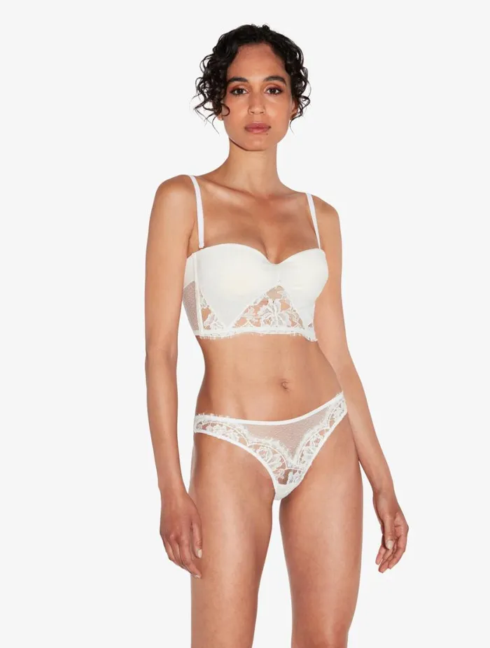Bandeau Bra In Off White With Cotton Leavers Lace Lingerie La Perla Bandeau