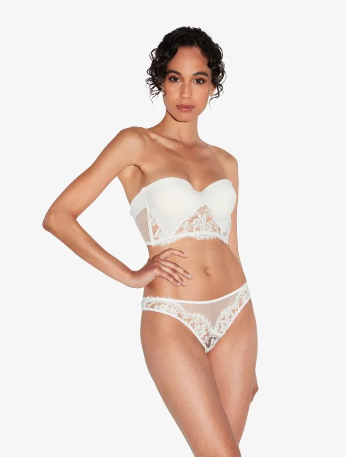 Bandeau Bra In Off White With Cotton Leavers Lace Lingerie La Perla Bandeau