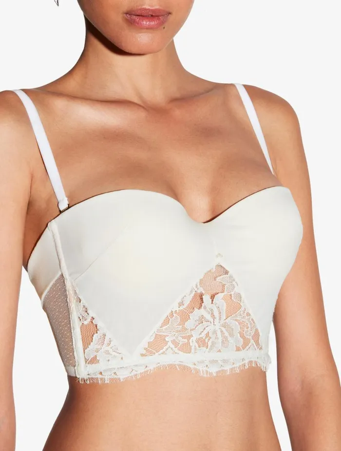 Bandeau Bra In Off White With Cotton Leavers Lace Lingerie La Perla Bandeau