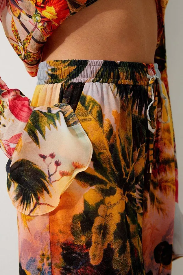 Beachwear Women Karen Millen Floral Placed Print Viscose Georgette Beach Trousers Floral