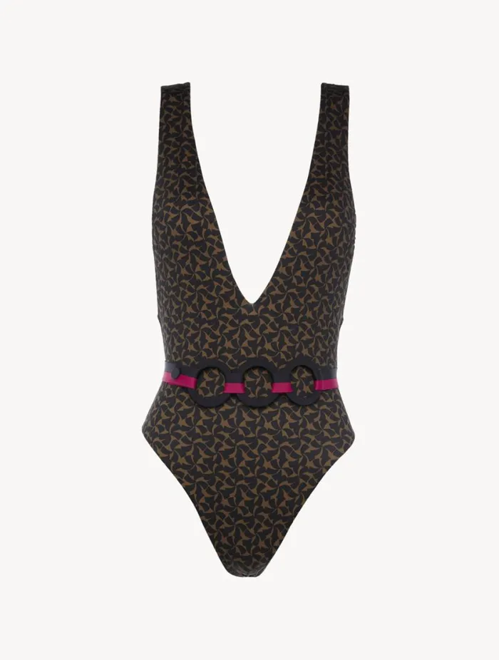 Belted Swimsuit In Dark Green And Black Swim La Perla OnePiece Bathing Suits