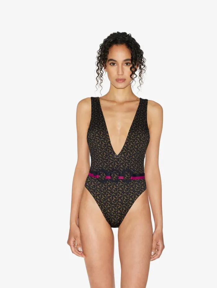 Belted Swimsuit In Dark Green And Black Swim La Perla OnePiece Bathing Suits