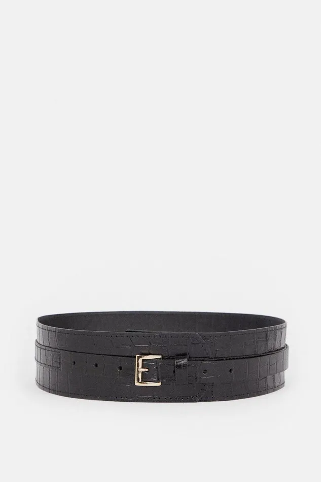 Belts Women Karen Millen Leather Croc Textured Statement Belt