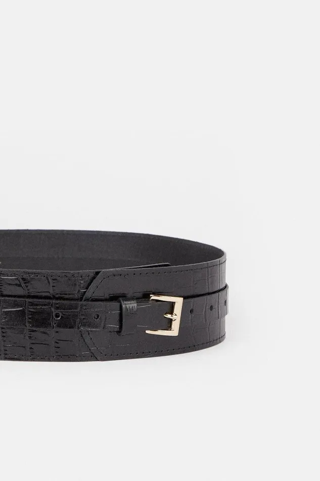 Belts Women Karen Millen Leather Croc Textured Statement Belt