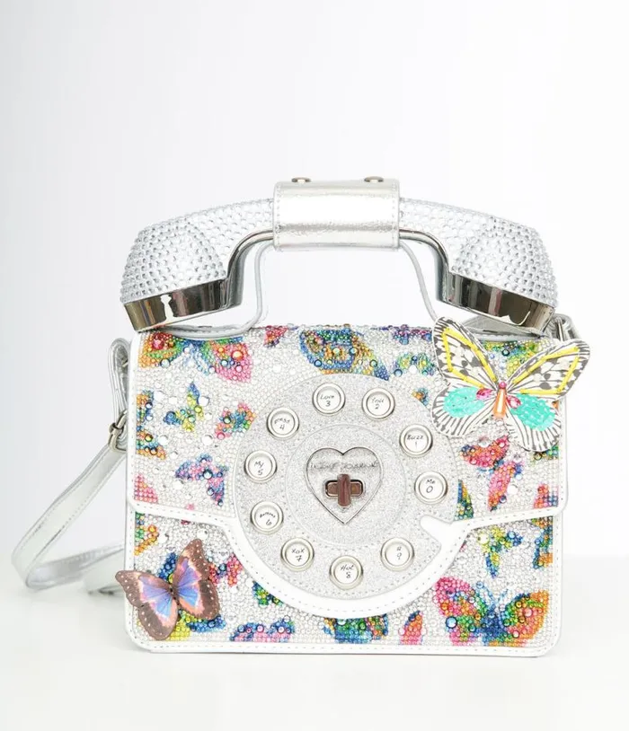 Betsey Johnson Silver and Multicolor Rhinestone Butterfly Phone Handbag Accessories Unique Vintage Novelty Bags Betsey Johnson Silver and Multicolor Rhinestone Butterfly Phone Handbag Accessories Unique Vintage Novelty Bags