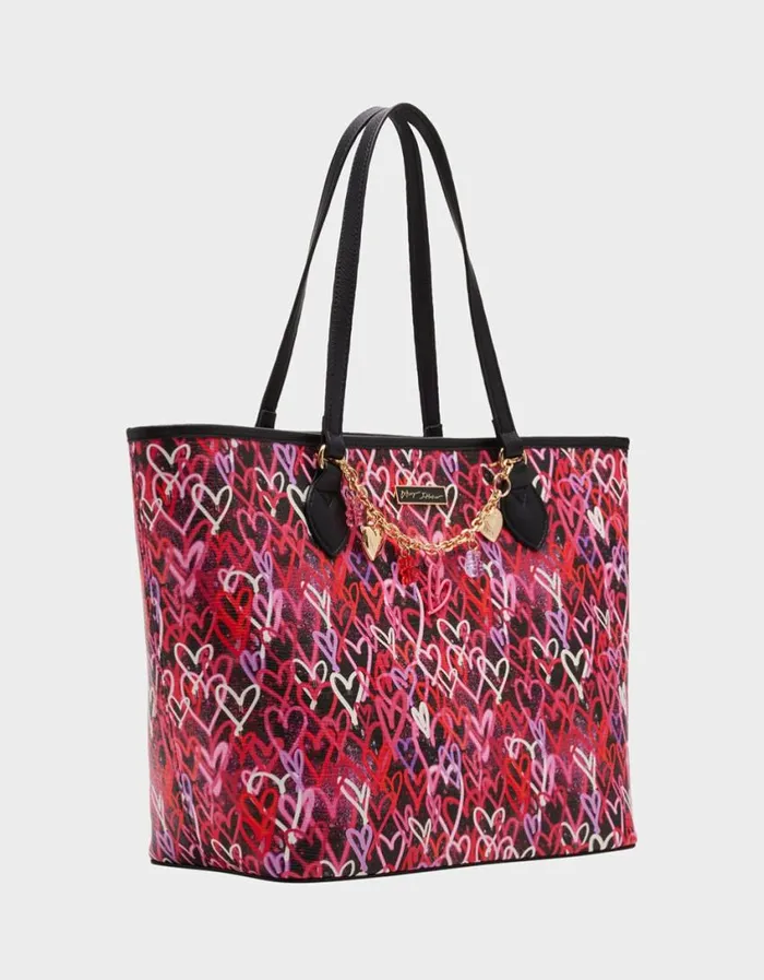 Betsey Johnson Women GRAFFITI LOVE TOTE BLACK MULTI Betsey Johnson Women GRAFFITI LOVE TOTE BLACK MULTI