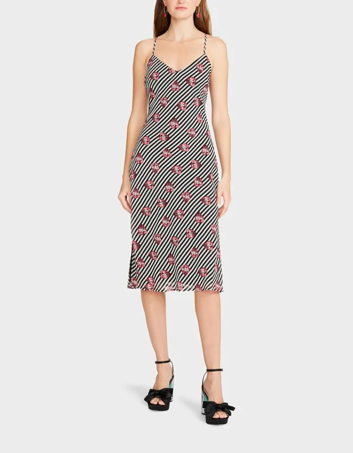 Betsey Johnson Women LIP SLIP DRESS BLACK WHITE