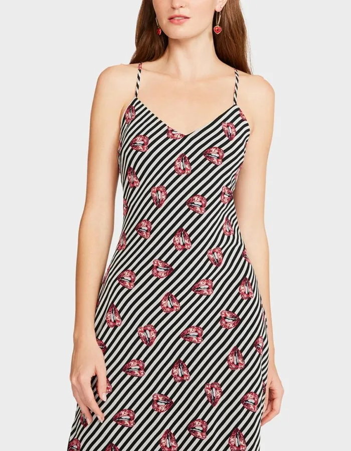 Betsey Johnson Women LIP SLIP DRESS BLACK WHITE