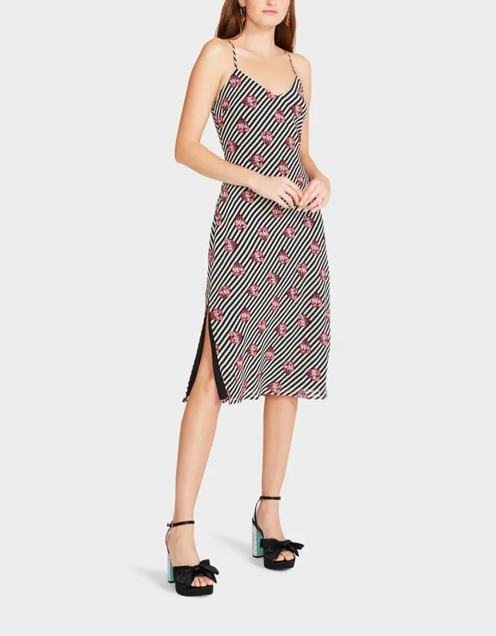 Betsey Johnson Women LIP SLIP DRESS BLACK WHITE