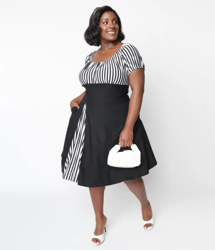 Black and White Striped Swing Dress DressesPlus Unique Vintage Pocket Dresses Black and White Striped Swing Dress DressesPlus Unique Vintage Pocket Dresses