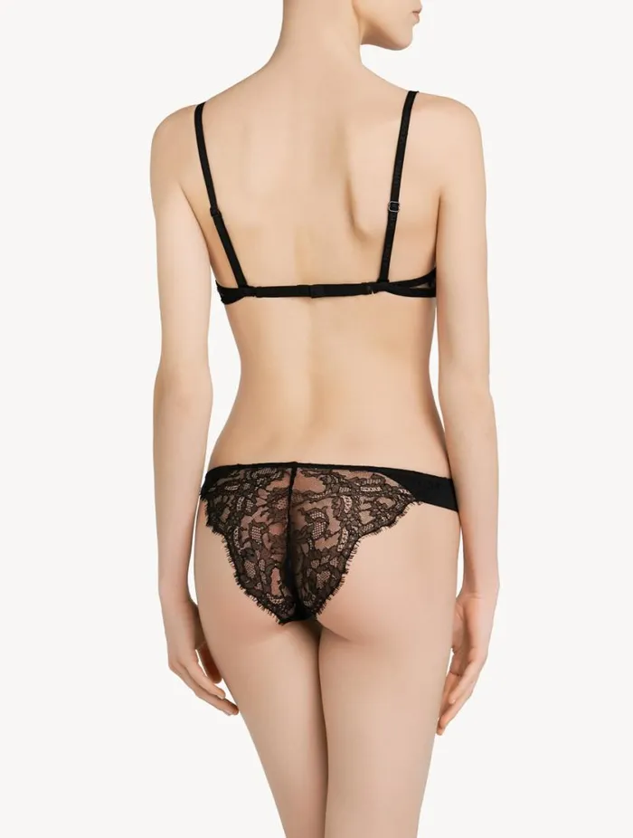 Black Brazilian Brief With Chantilly Lace Lingerie La Perla Brazilian