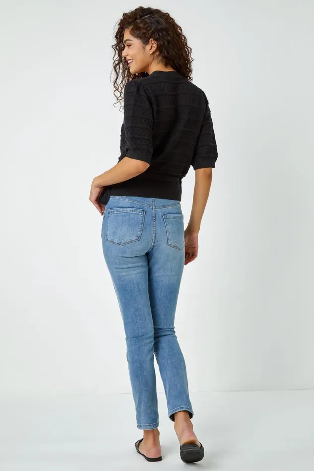 Black Cotton Wrap Tie Detail Cardigan Women Roman Knitwear