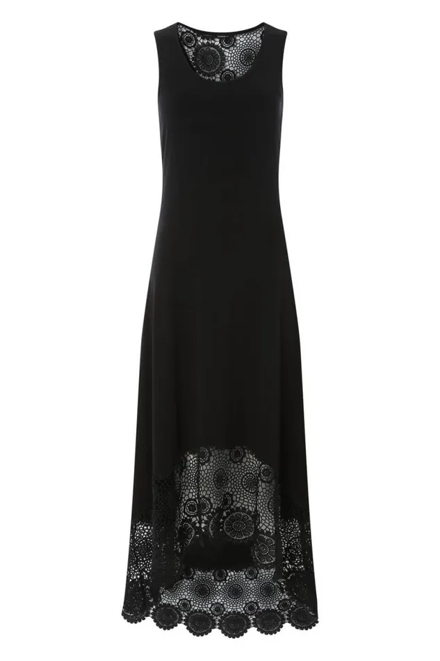 Black Crochet Hem Stretch Midi Dress Women Roman Dresses