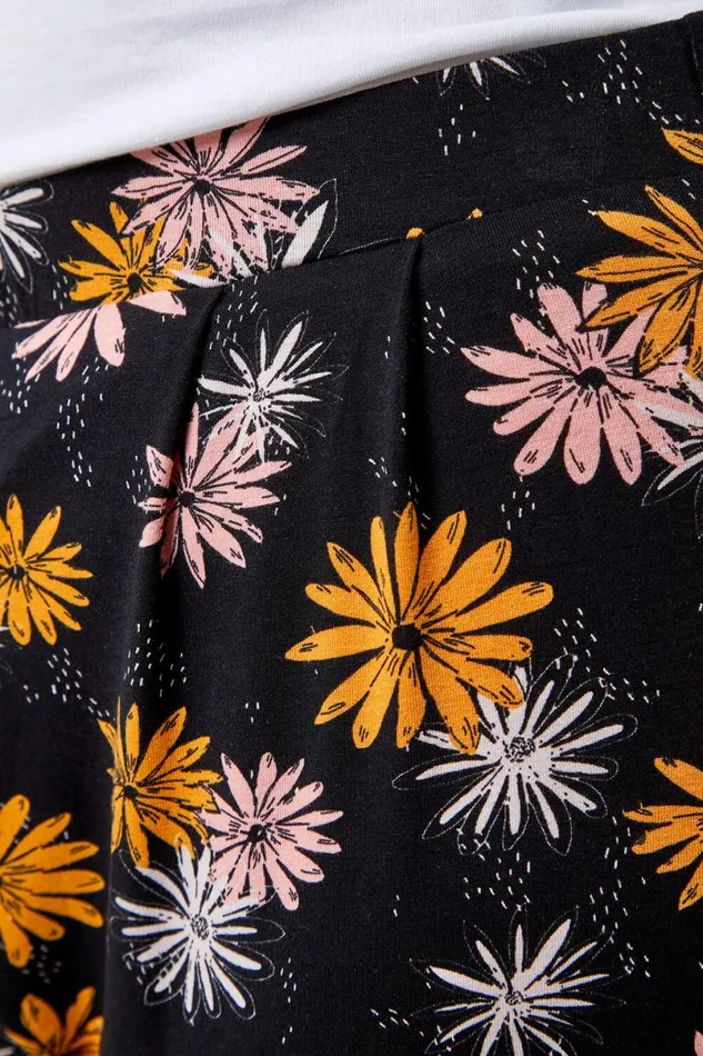 Black Curve Floral Print Jersey Trouser Women Roman Trousers
