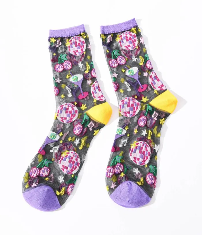 Black Disco Sheer Crew Socks Accessories Unique Vintage Stockings and Tights