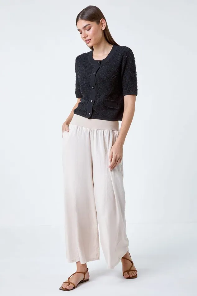 Black Fringe Detail Sparkle Button Cotton Cardigan Women Roman Knitwear