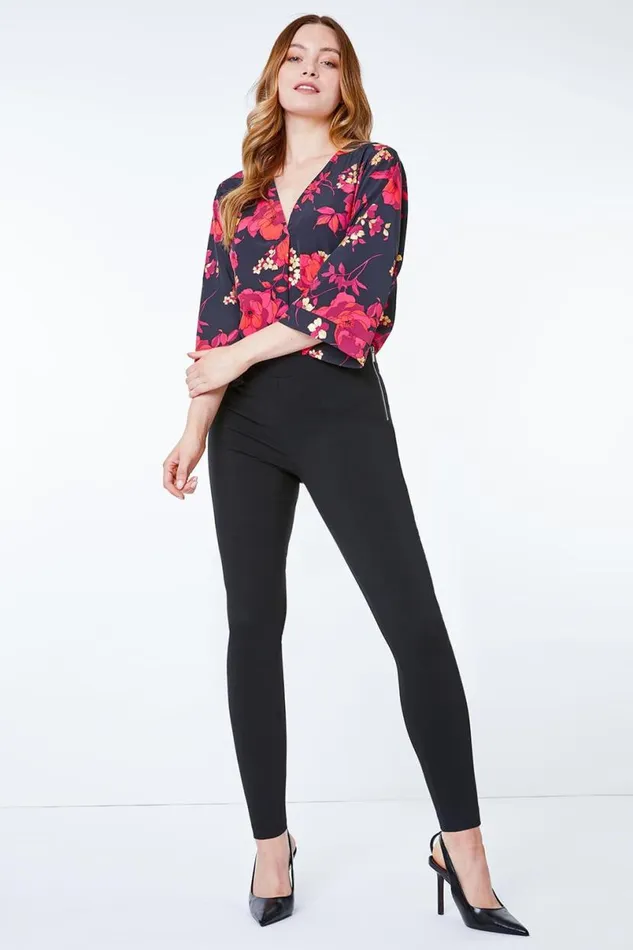 Black Full Length Side Zip Elastic Waist Trouser Women Roman Trousers
