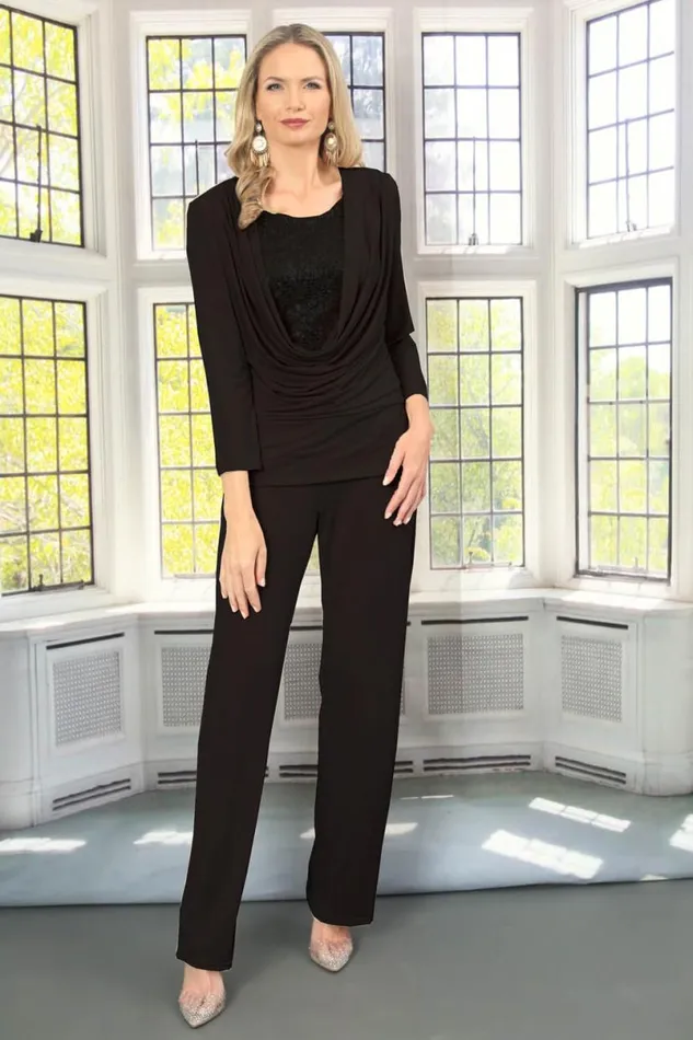 Black Julianna Sequin Jersey Cowl Neck Top Women Roman Tops