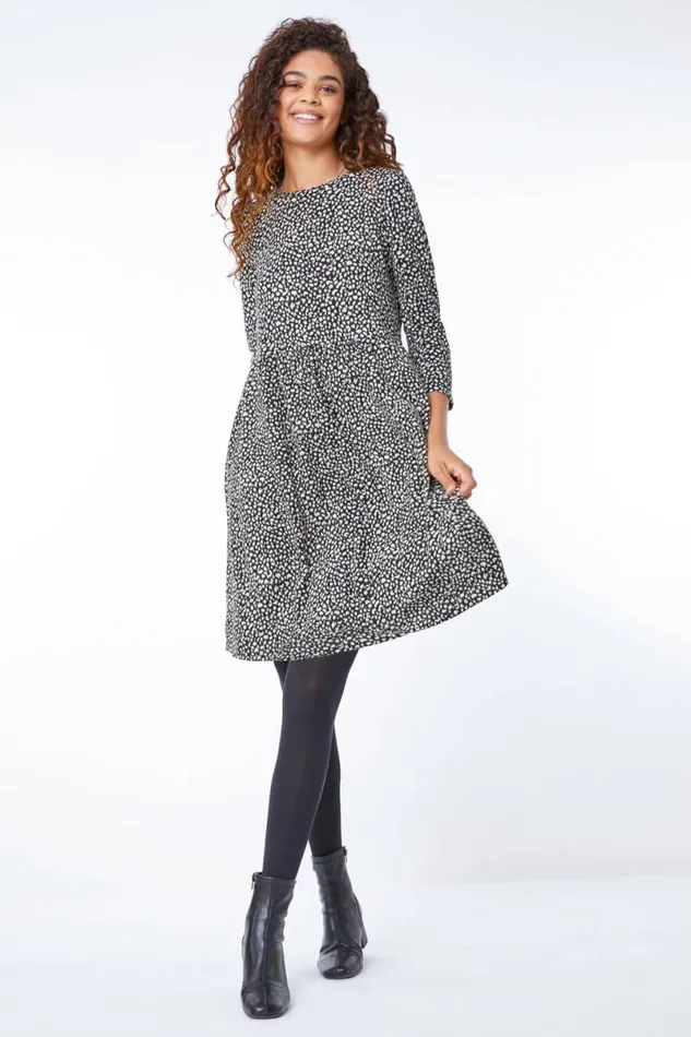 Black Leopard Print Stretch Dress Women Roman Dresses
