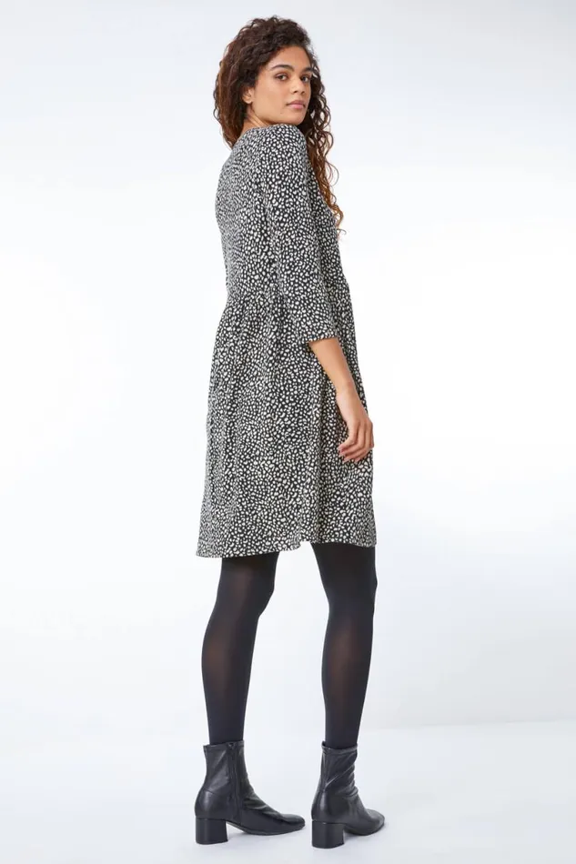 Black Leopard Print Stretch Dress Women Roman Dresses