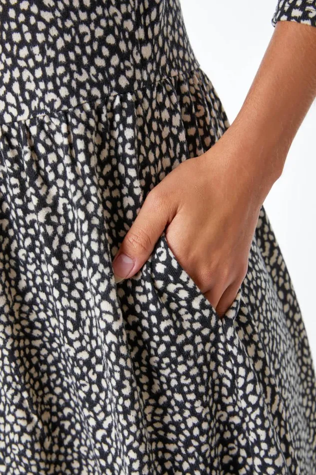 Black Leopard Print Stretch Dress Women Roman Dresses
