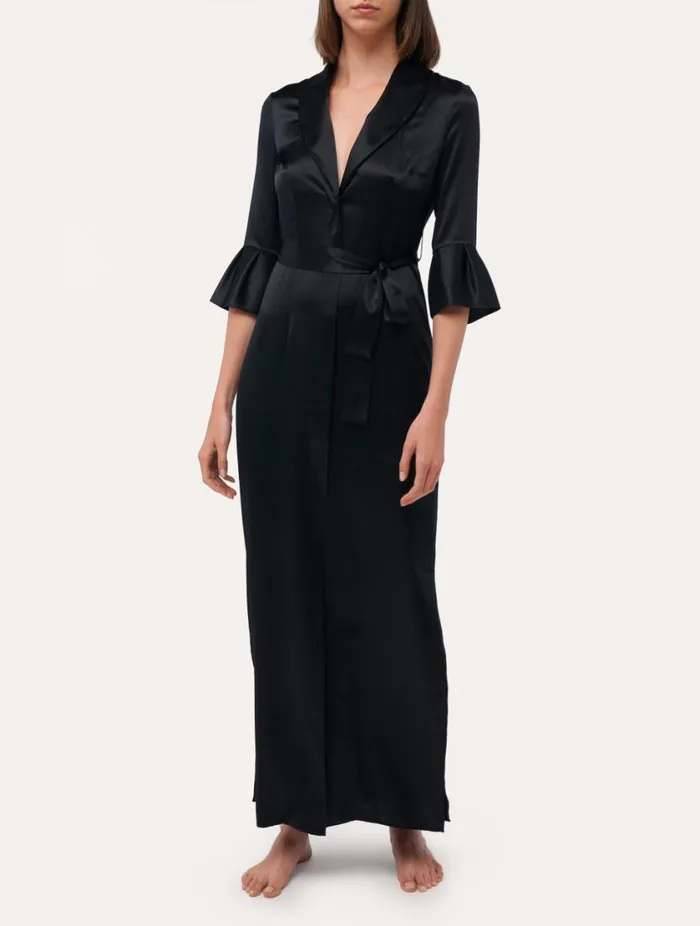Black Long Silk Belted Robe Sleepwear La Perla Robes