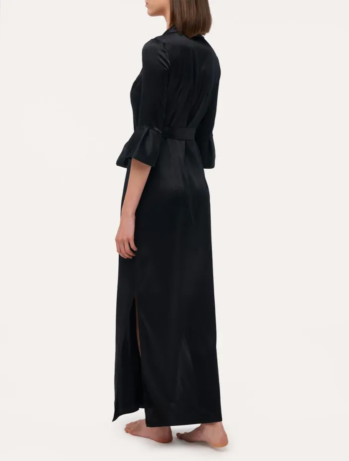 Black Long Silk Belted Robe Sleepwear La Perla Robes
