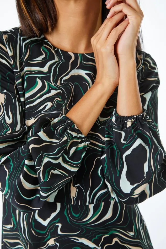Black Marble Print Fit and Flare Dress Women Roman Dresses